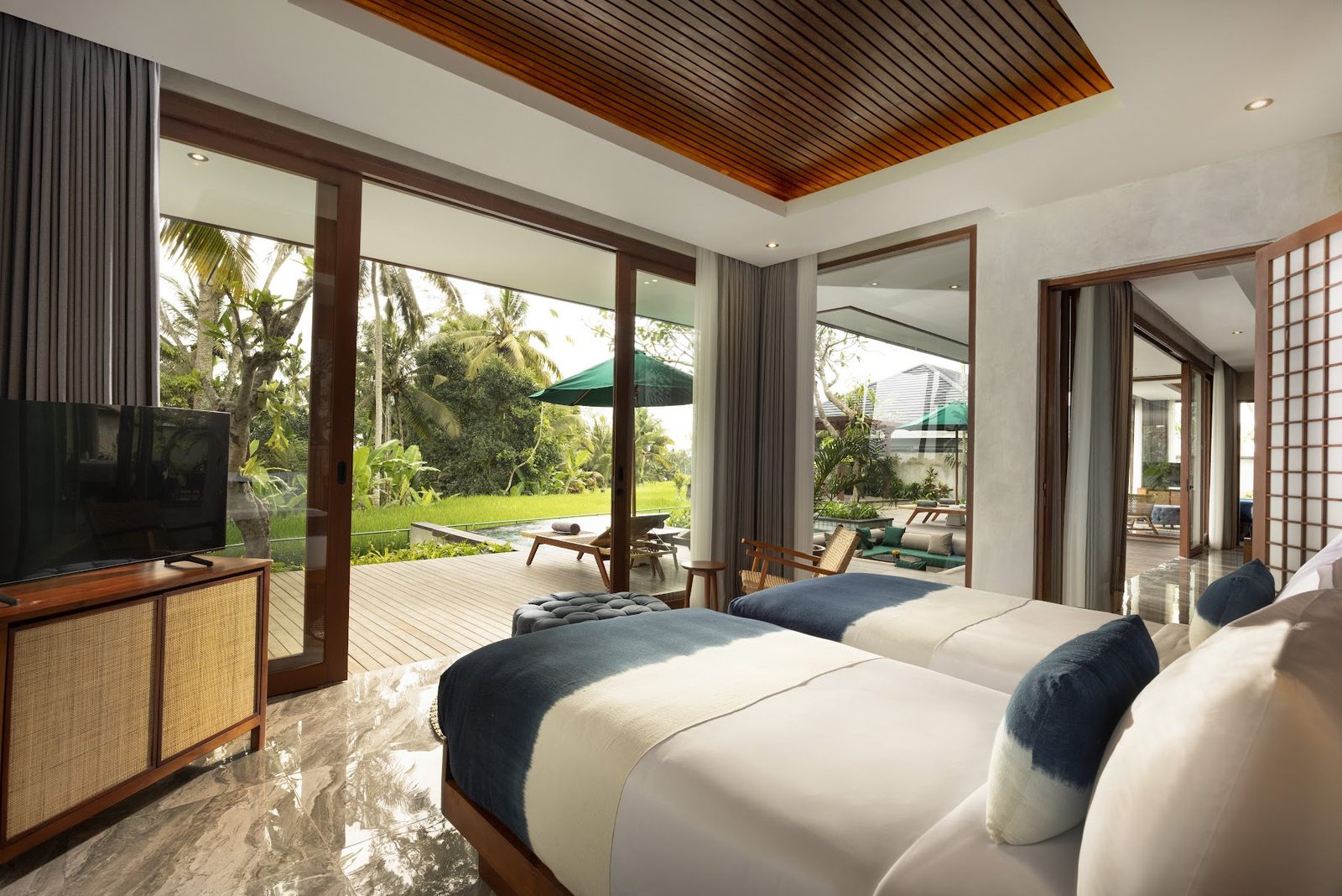 Rice Field View Three Bedroom Villa: twin bedroom